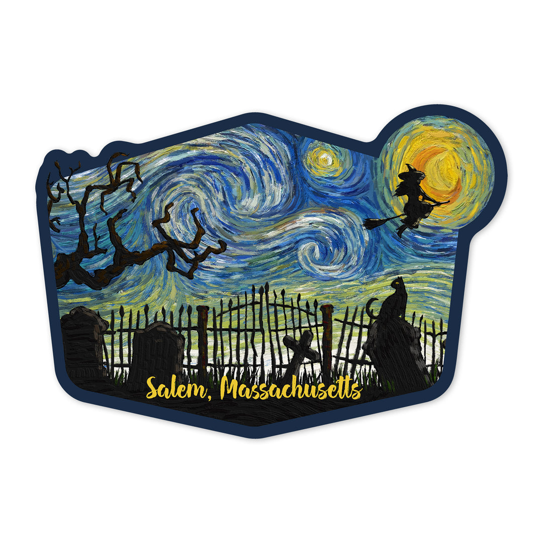 Salem, Massachusetts, Starry Night, Graveyard, Contour, Lantern Press Artwork, Vinyl Sticker