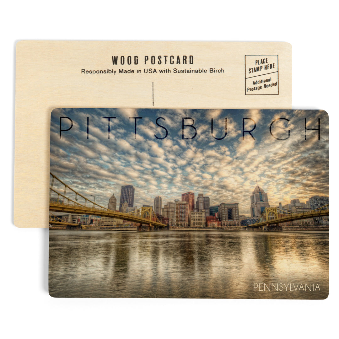 Pittsburgh, Pennsylvania, Skyline From the North, Wood Sign and Postcards