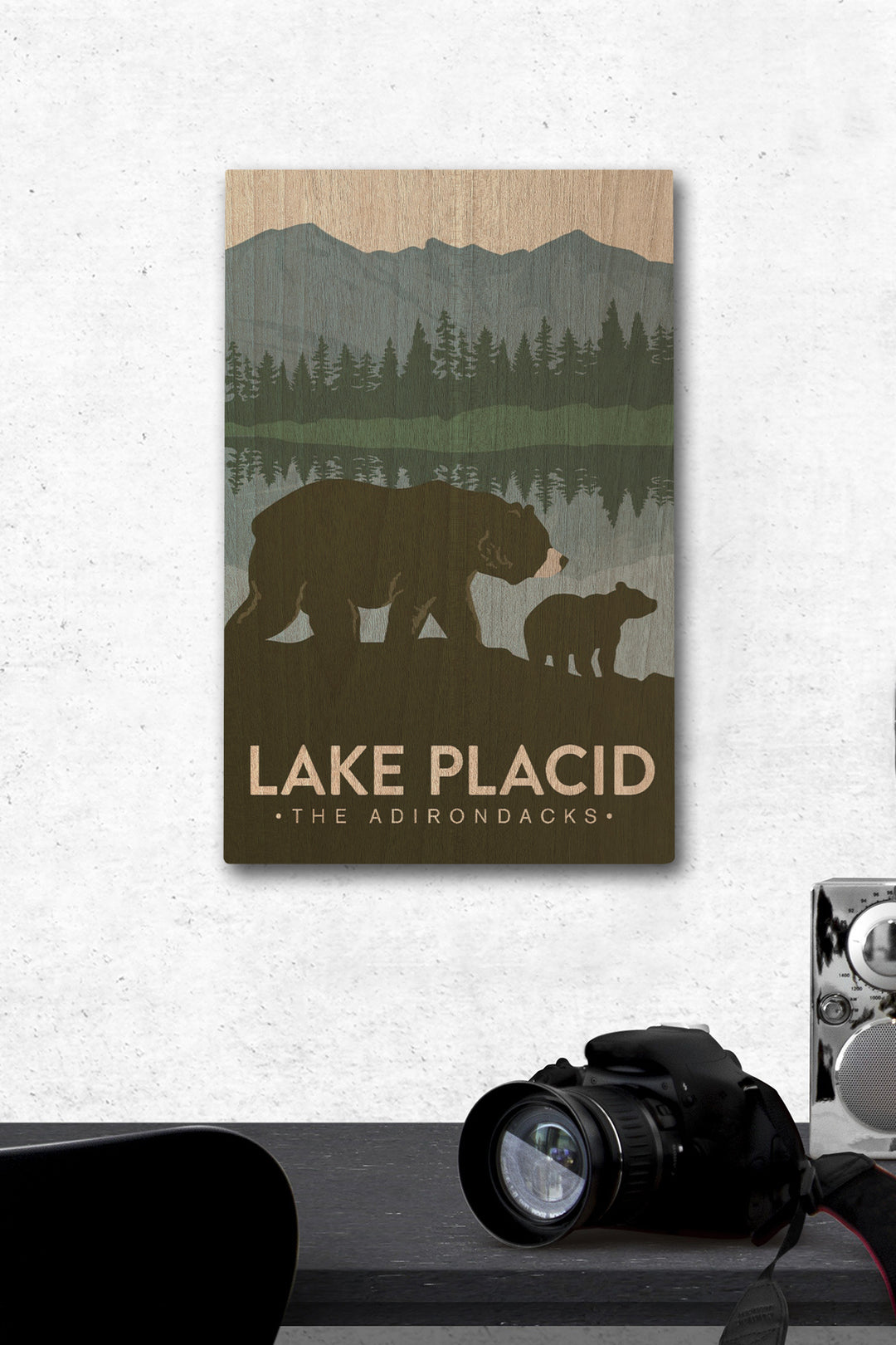 Lake Placid, New York, The Adirondacks, Grizzly Bears, Vector, Lantern Press Artwork, Wood Signs and Postcards