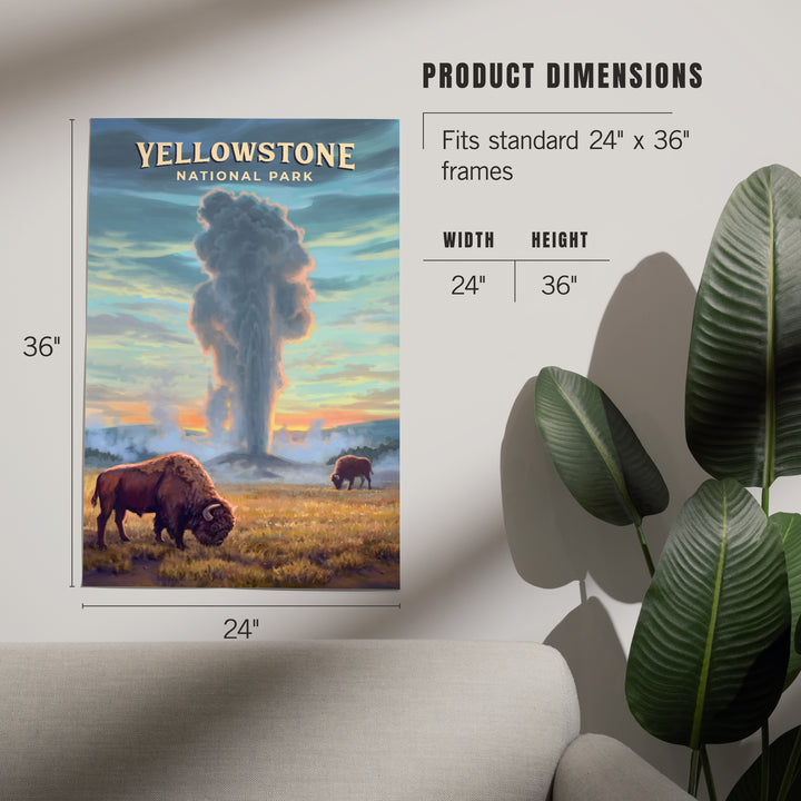 Yellowstone National Park, Wyoming, Oil Painting, Old Faithful Eruption, Art & Giclee Prints