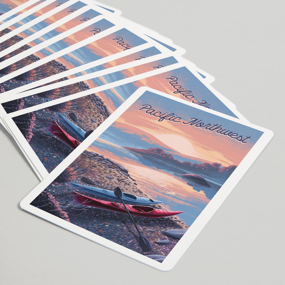 Playing Cards, Pacific Northwest, Glassy Sunrise, Kayak, 52 Card Deck with Jokers in Box, Unique Art