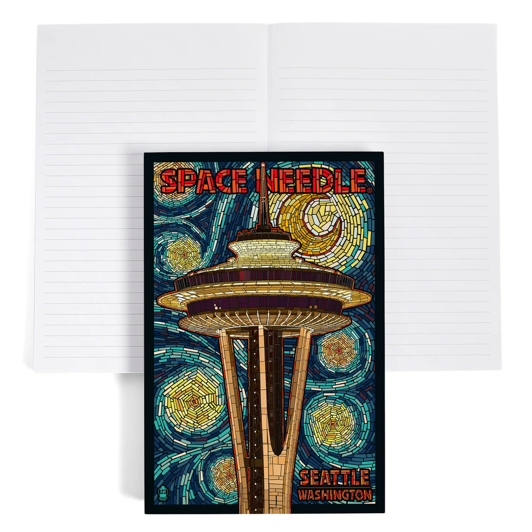 Lined 6x9 Journal, Seattle, Washington, Space Needle Mosaic, Lay Flat, 193 Pages, FSC paper