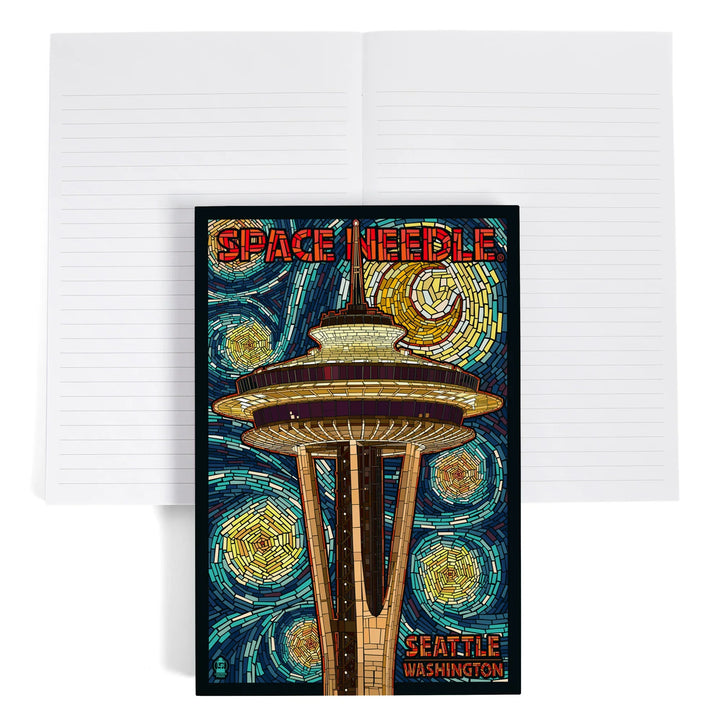 Lined 6x9 Journal, Seattle, Washington, Space Needle Mosaic, Lay Flat, 193 Pages, FSC paper