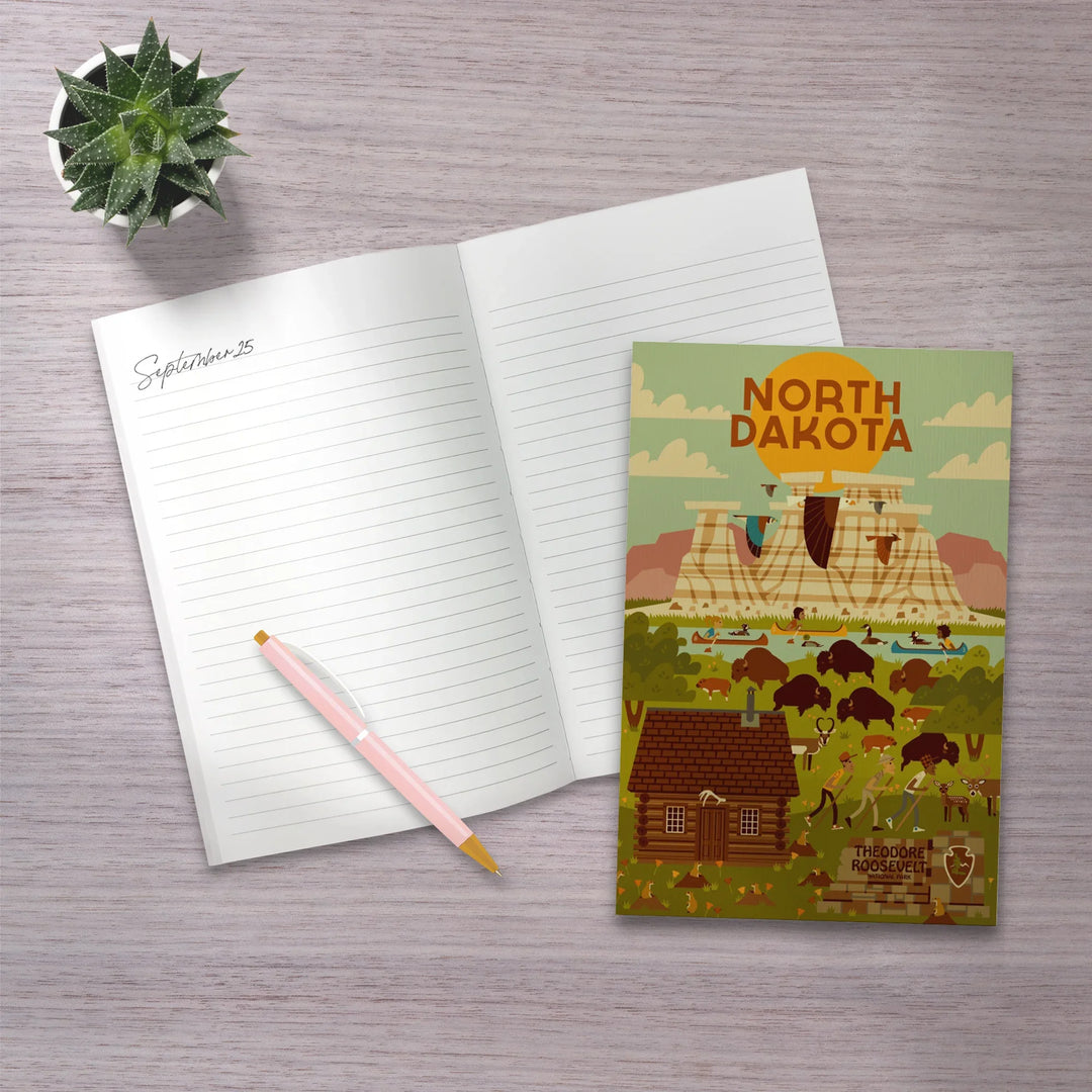 Lined 6x9 Journal, North Dakota, Theodore Roosevelt National Park, Geometric National Park Series, Lay Flat, 193 Pages, FSC paper
