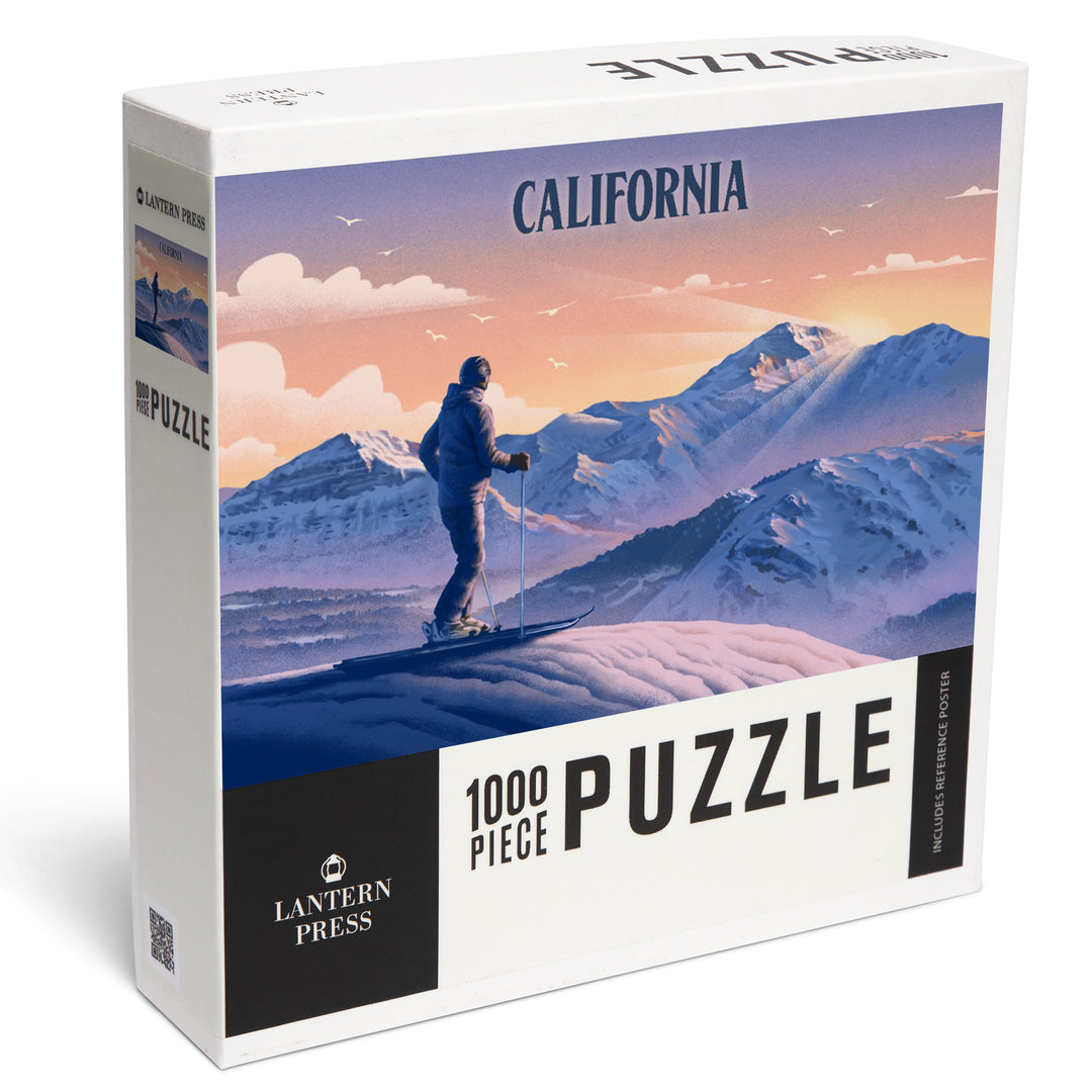 California, Lithograph, Skier At The Top, 1000 Piece Jigsaw Puzzle