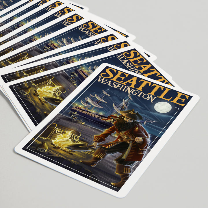 Playing Cards, Seattle, Washington, Pirate and Treasure, 52 Card Deck with Jokers in Box, Unique Art