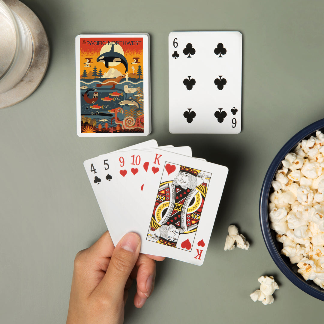 Playing Cards, Pacific Northwest, Marine Animals, Geometric, 52 Card Deck with Jokers in Box, Unique Art