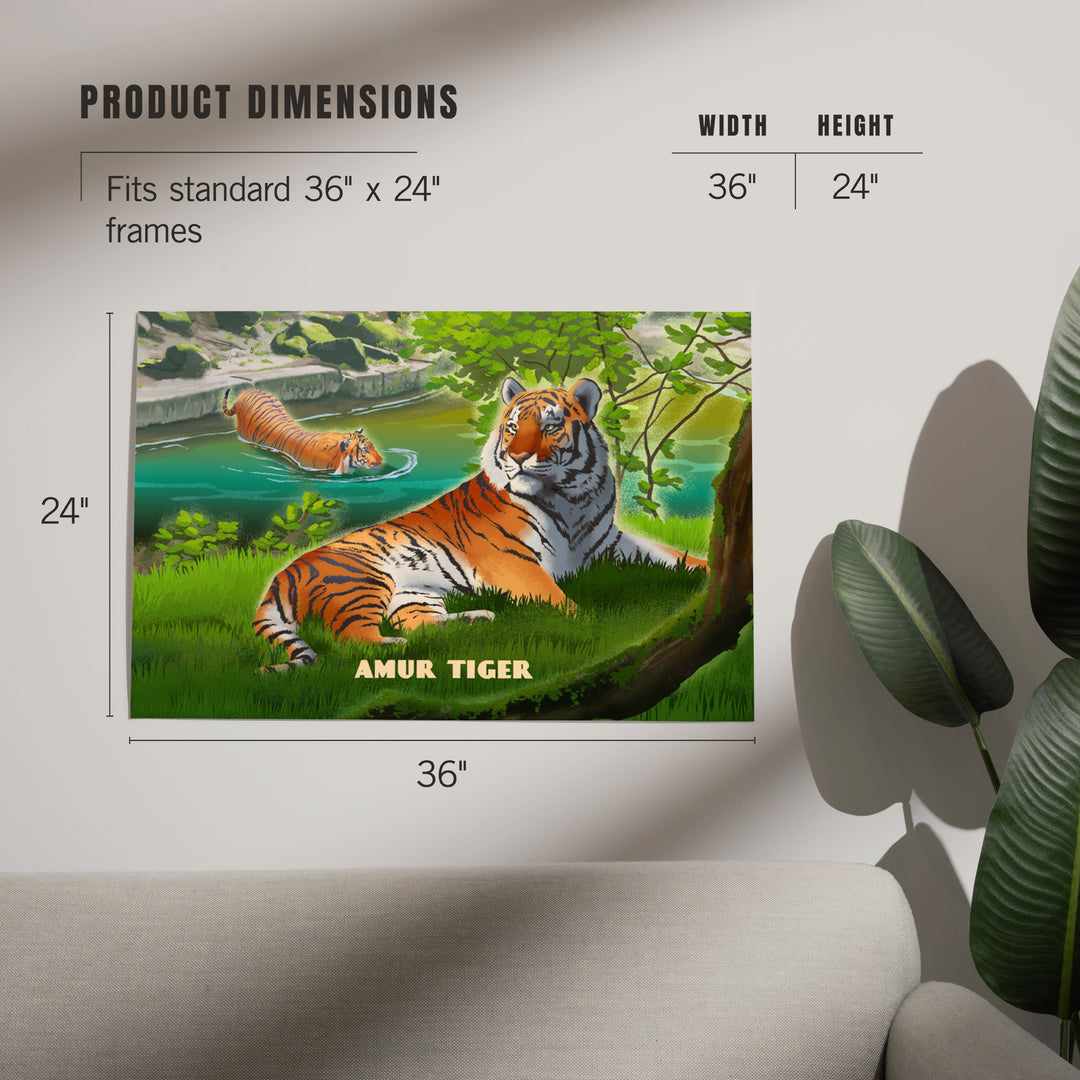 Lithograph Wildlife Amur (Siberian) Tiger, Art & Giclee Prints
