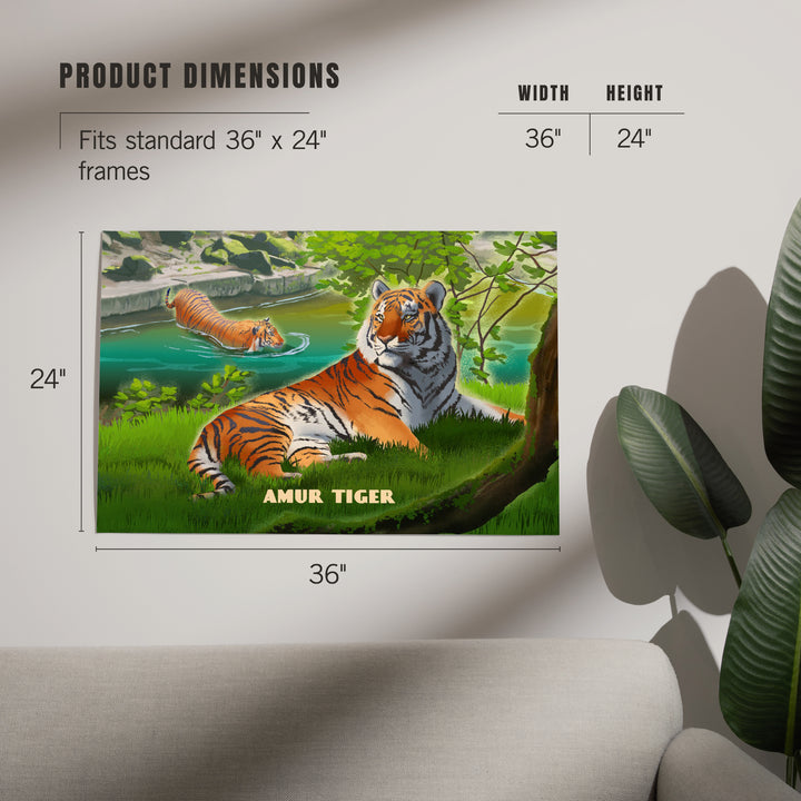 Lithograph Wildlife Amur (Siberian) Tiger, Art & Giclee Prints