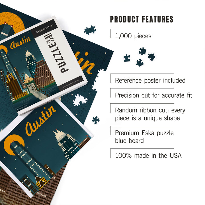 Austin, Retro Skyline, 1000 Piece Jigsaw Puzzle