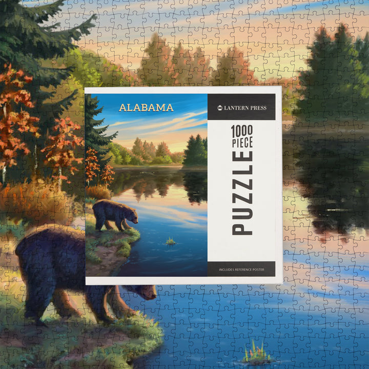 Alabama, Oil Painting, Bear By Lake At Sunrise, Jigsaw Puzzle
