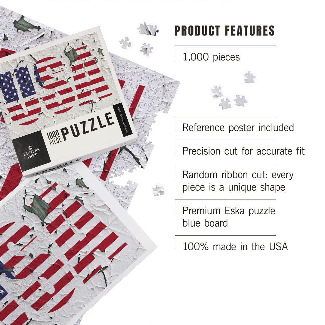 American Flag, USA, Typography, Jigsaw Puzzle