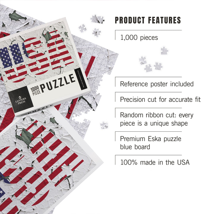 American Flag, USA, Typography, Jigsaw Puzzle
