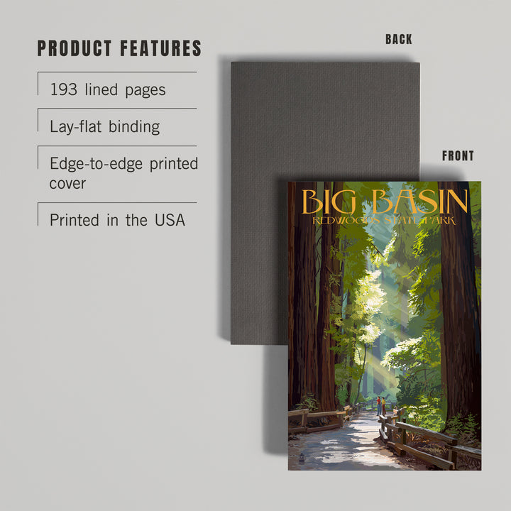 Lined 6x9 Journal, Big Basin Redwoods Park, California, Pathway in Trees, Lay Flat, 193 Pages, FSC paper