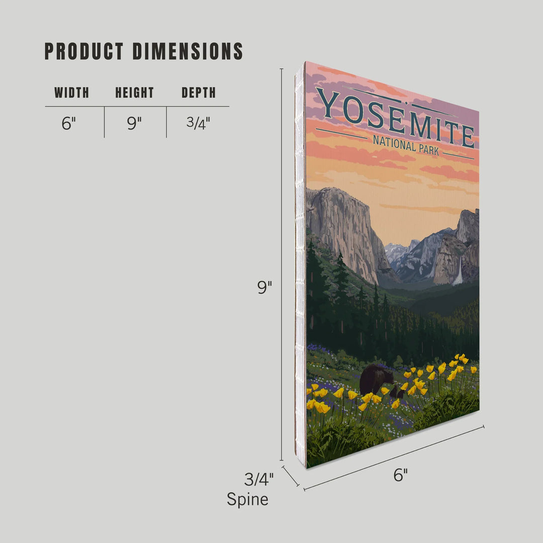 Lined 6x9 Journal, Yosemite National Park, California, Bears and Spring Flowers Poppies, Lay Flat, 193 Pages, FSC paper