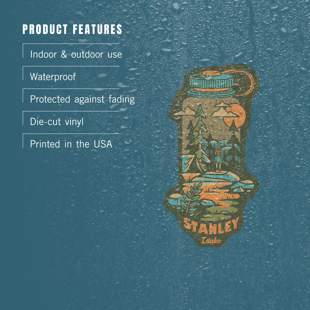 Stanley, Idaho, Water Bottle, Distressed Vector, Contour, Lantern Press Artwork, Vinyl Sticker