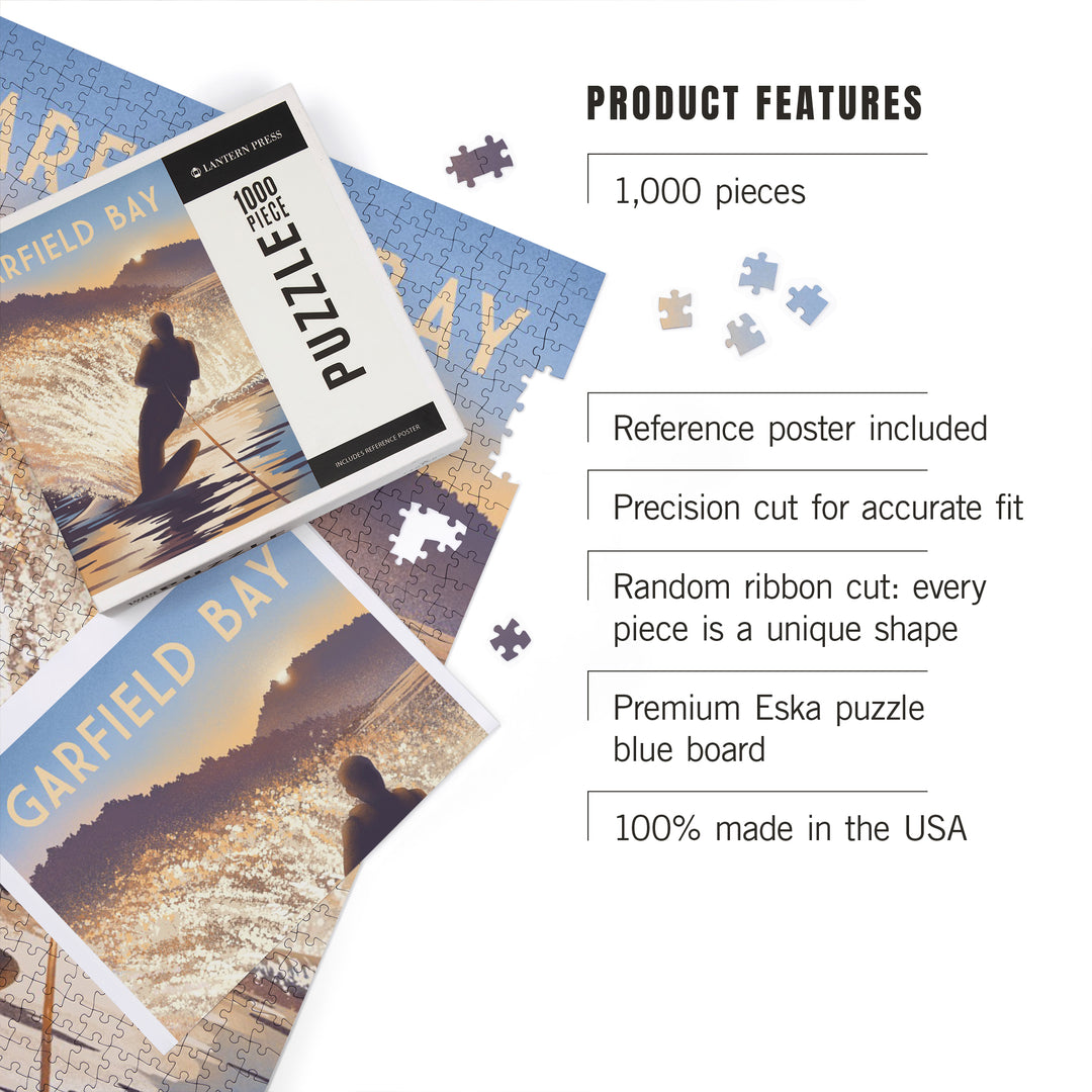 Garfield Bay, Idaho, Get Outside Series, Lithograph, Lean Into Adventure, Water Skiing, 1000 Piece Jigsaw Puzzle