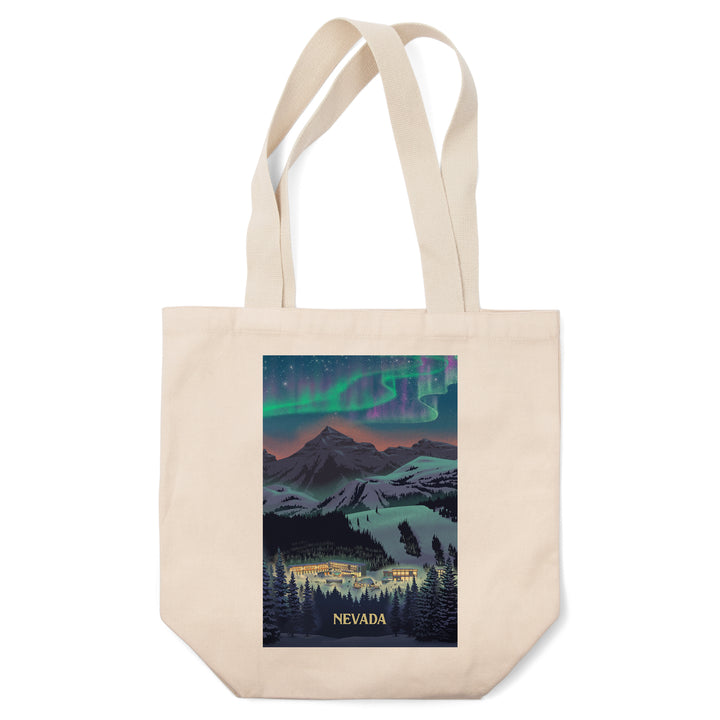 Nevada, Village under Northern Lights, Tote Bag