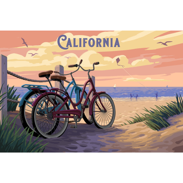 California, Painterly, The Beach Is Calling, Beach Bikes, Stretched Canvas