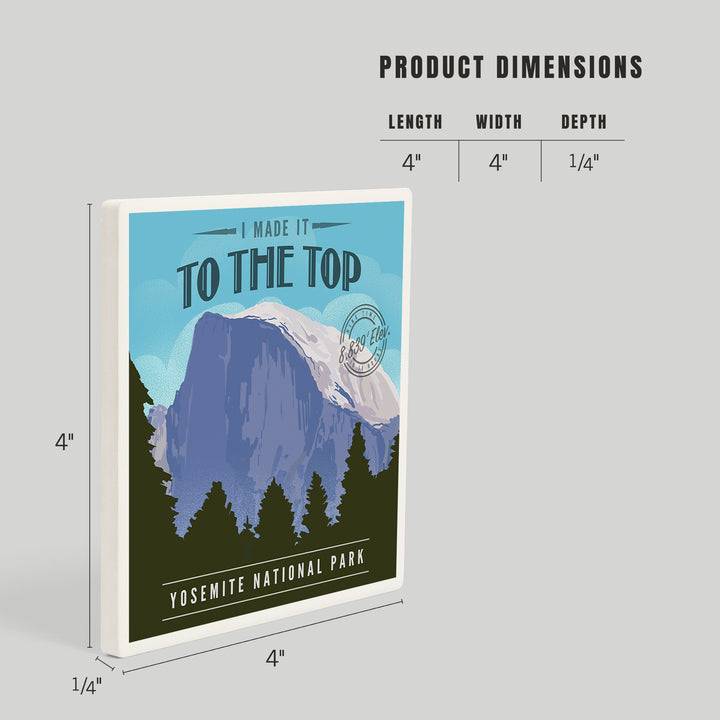 Yosemite National Park, California, I Made it to the Top, Half Dome, Lithograph, Coasters