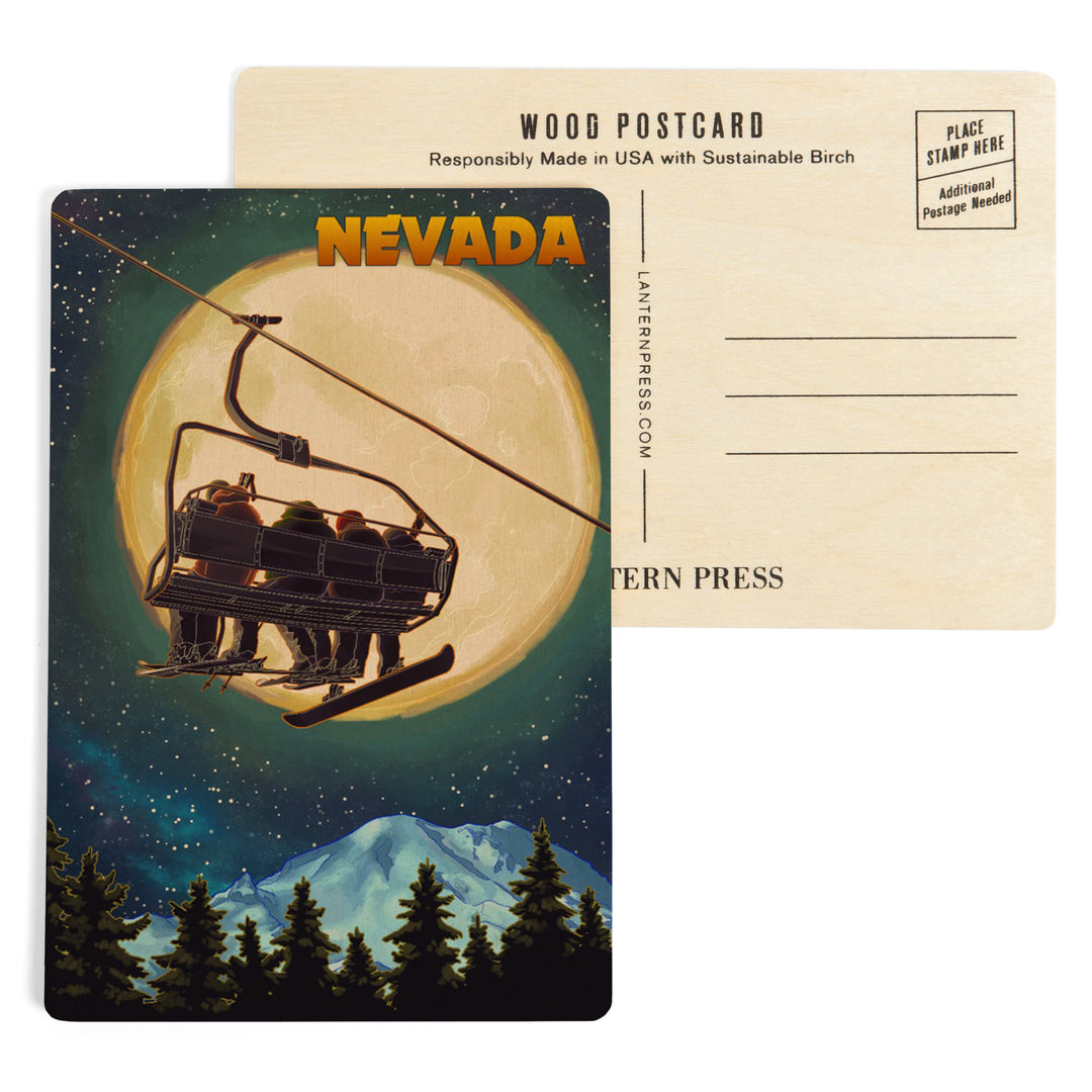 Nevada, Ski Lift and Full Moon, Snowboarder, Wood Sign and Postcards