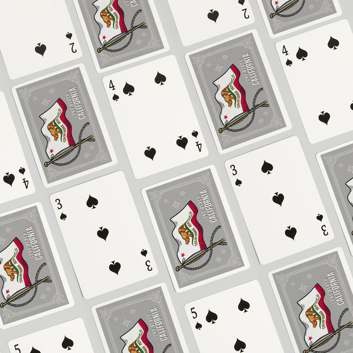 Playing Cards, Long Beach, California, Waving State Flag, State Series, 52 Card Deck with Jokers in Box, Unique Art