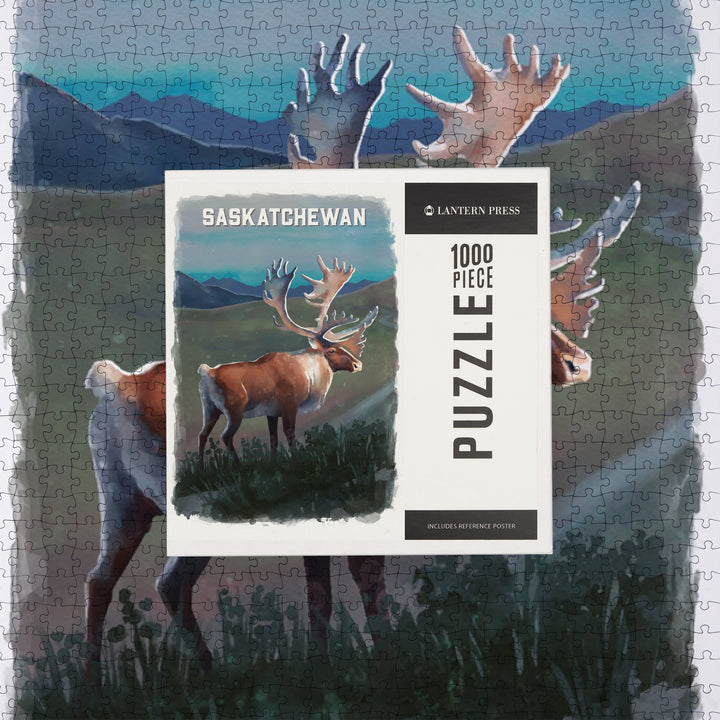 Saskatchewan, Watercolor Study, Caribou, Jigsaw Puzzle