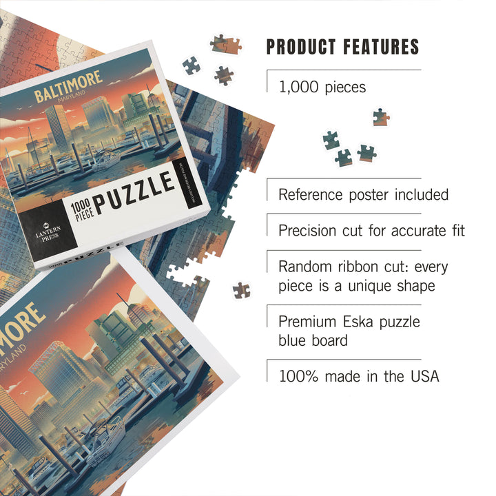 Baltimore, Maryland, Lithograph, City Series, 1000 Piece Jigsaw Puzzle