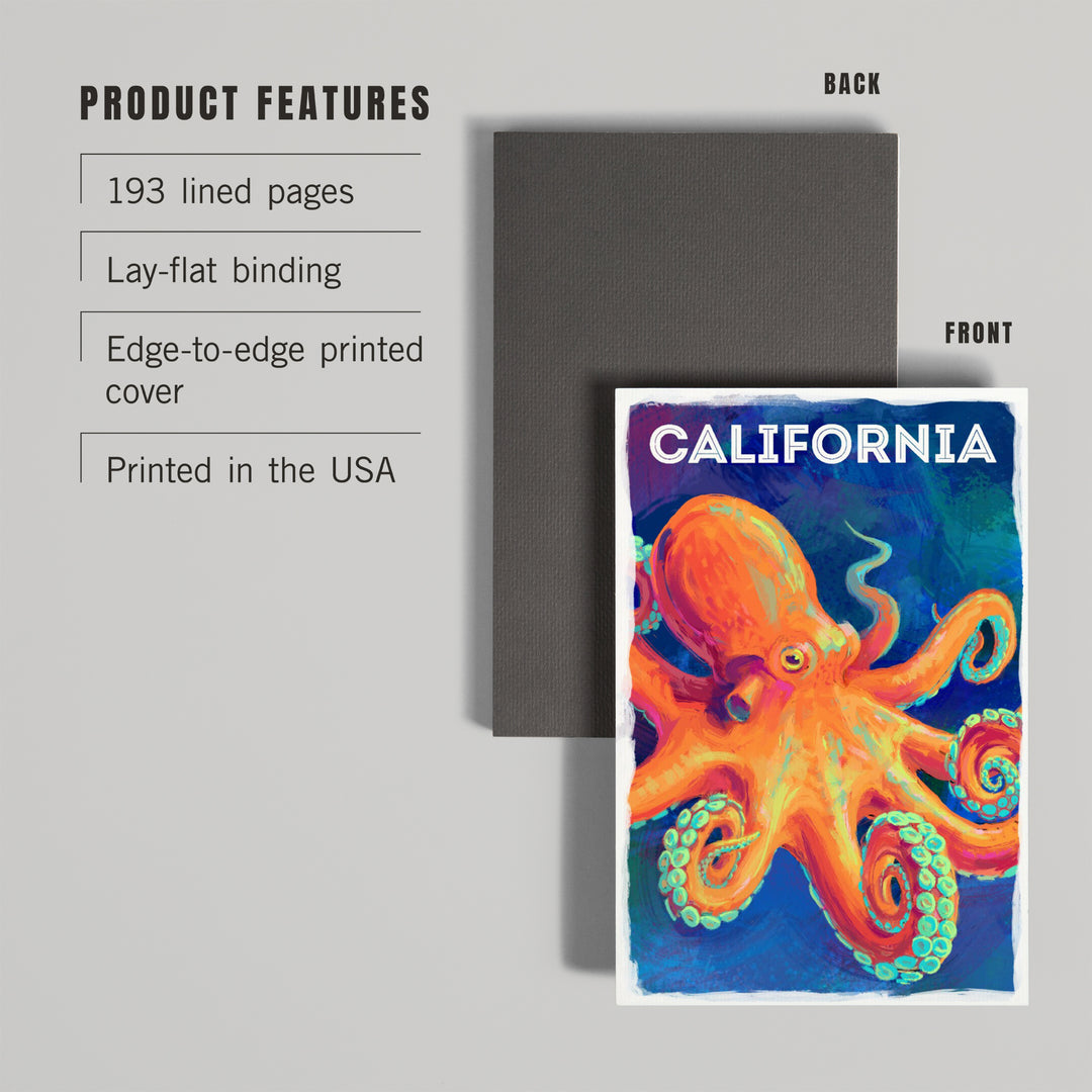 Lined 6x9 Journal, California, Vivid, Octopus, Lay Flat, 193 Pages, FSC paper