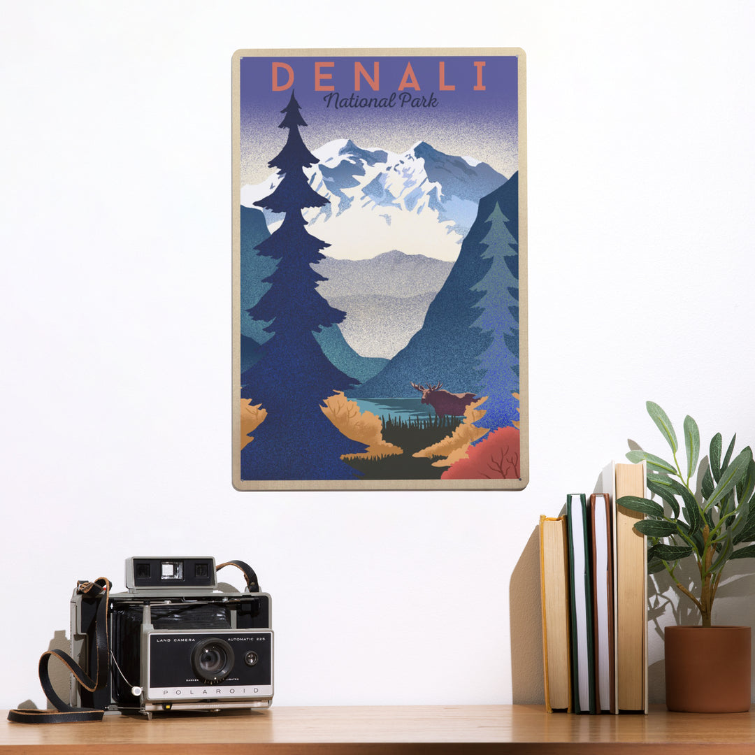 Denali National Park, Mountain Scene, Lithograph, Metal Signs