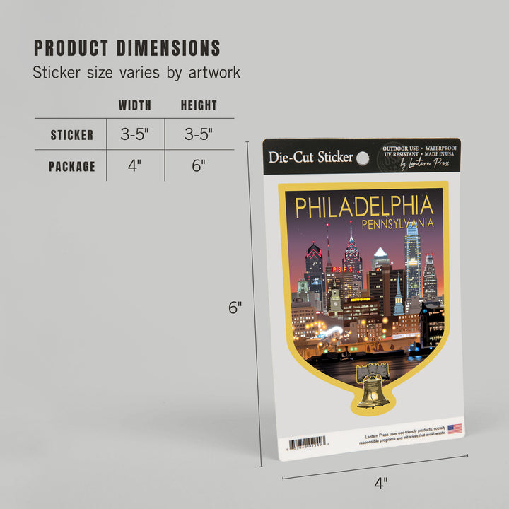 Philadelphia, Pennsylvania, Photo, Skyline at Night, Vinyl Sticker
