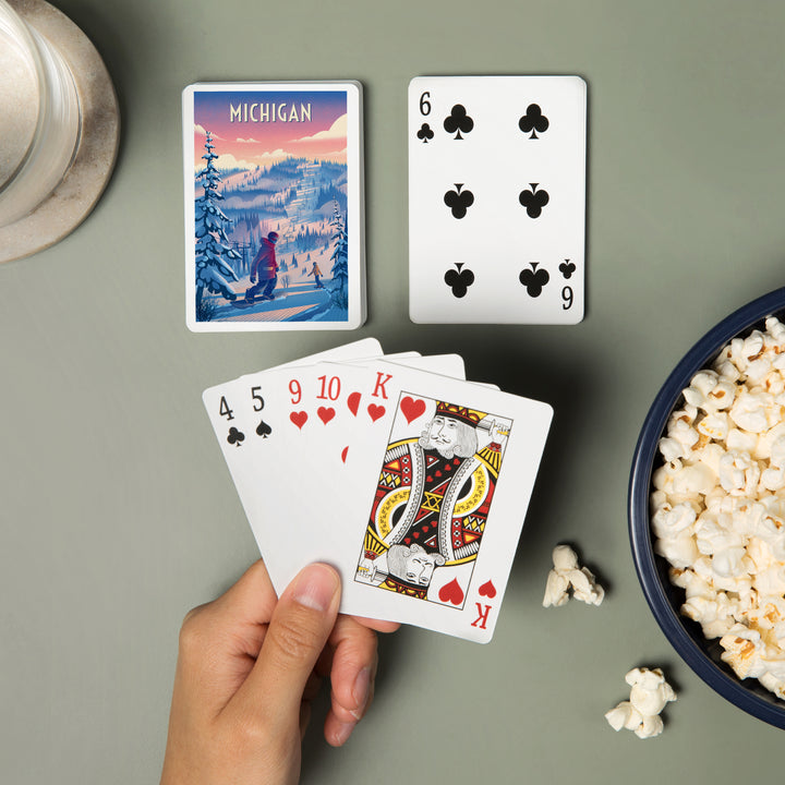 Playing Cards, Michigan, Shred the Gnar, Snowboarding, 52 Card Deck with Jokers in Box, Unique Art