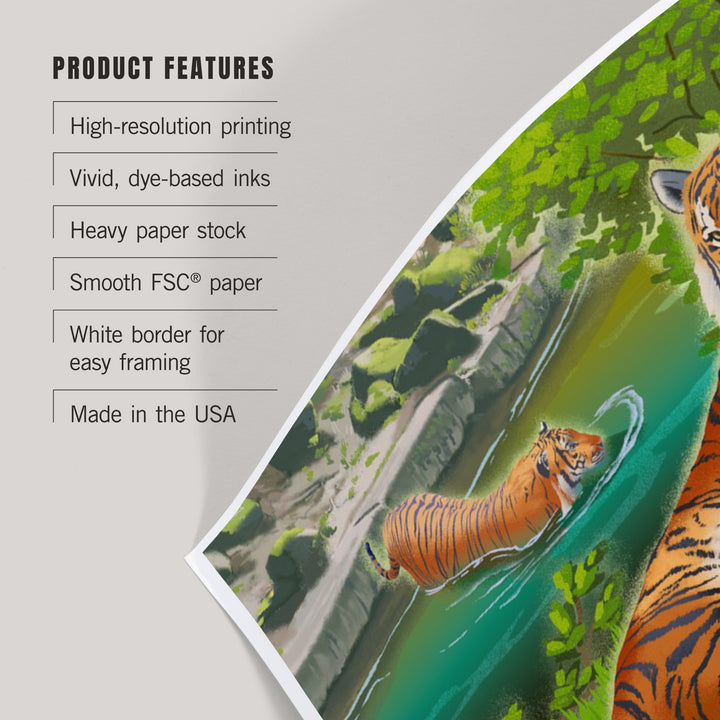 Lithograph Wildlife Amur (Siberian) Tiger, Art & Giclee Prints