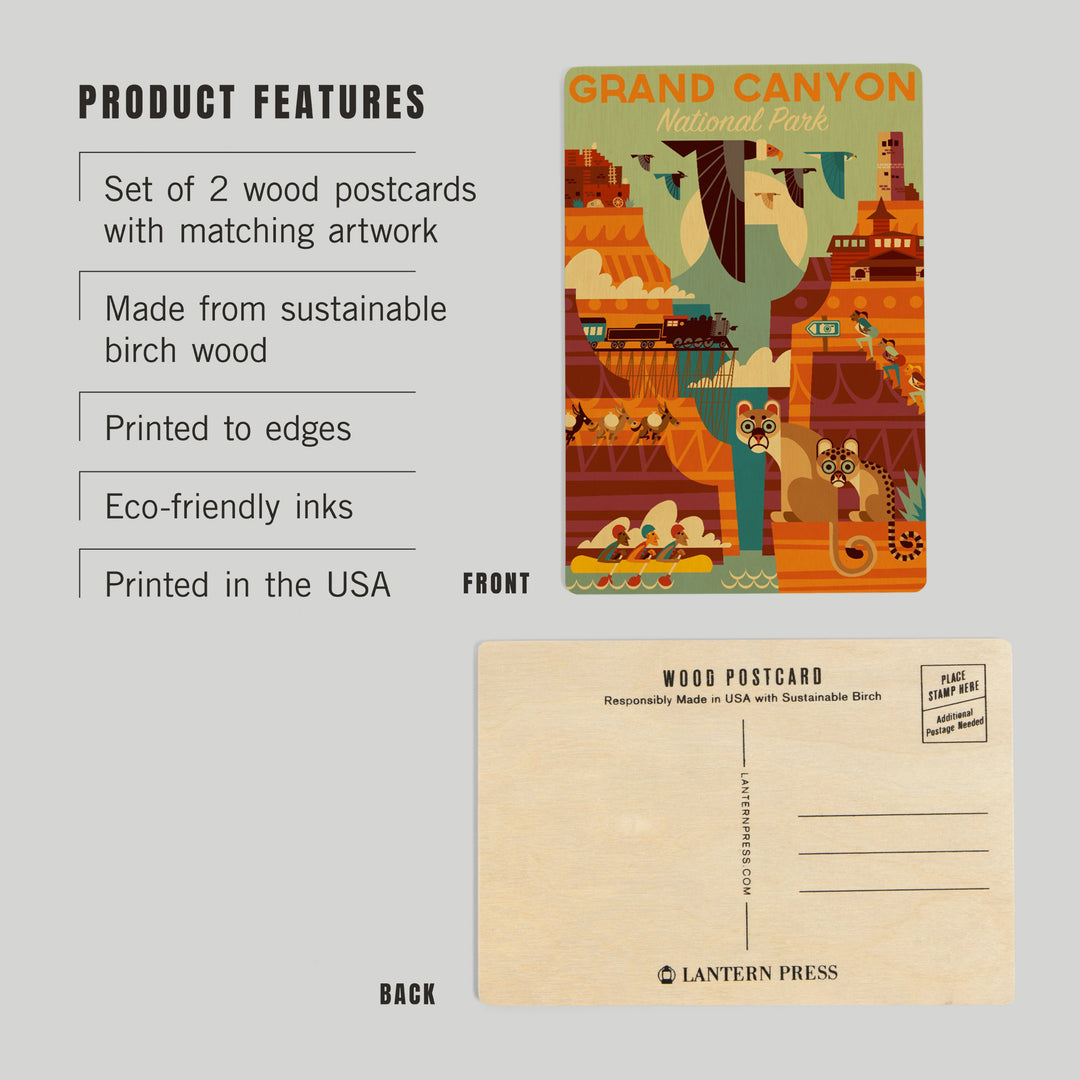Grand Canyon National Park, Arizona, Geometric, Wood Sign and Postcards