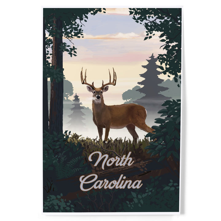 North Carolina, Painterly, Deer and Sunrise, Art & Giclee Prints