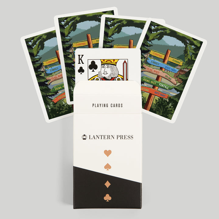 Playing Cards, Signpost, Forest and Camp, 52 Card Deck with Jokers in Box, Unique Art