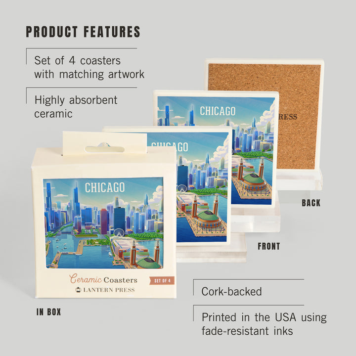 Chicago, Illinois, Lithograph City Series, Coasters