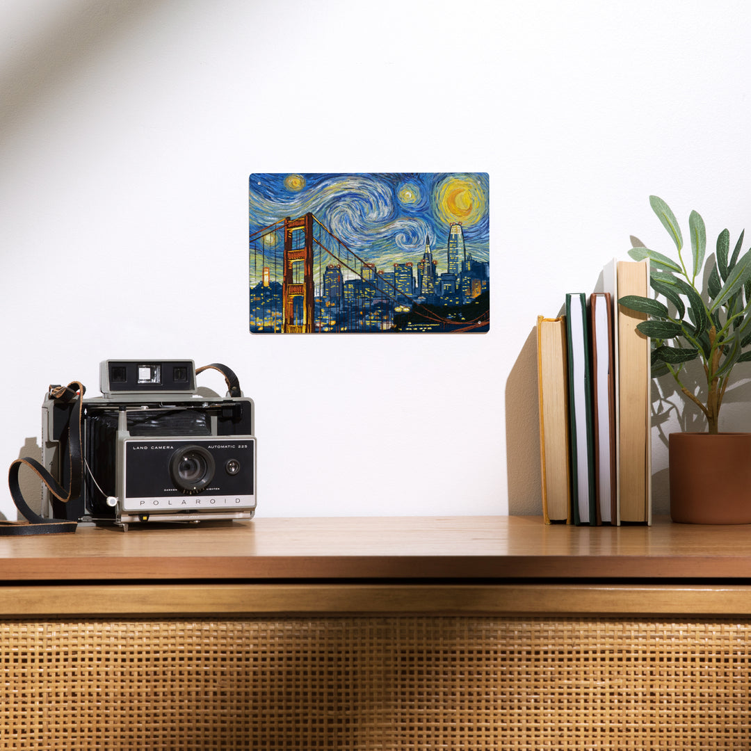 San Francisco, California, Starry Night City Series, 12x18 Metal Sign