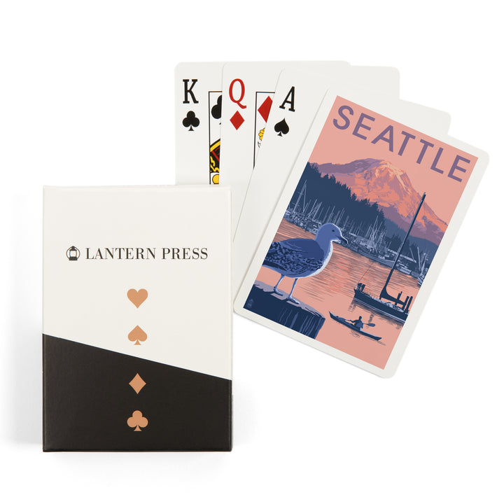 Playing Cards, Seattle, Washington, Marina and Rainier at Sunset, 52 Card Deck with Jokers in Box, Unique Art