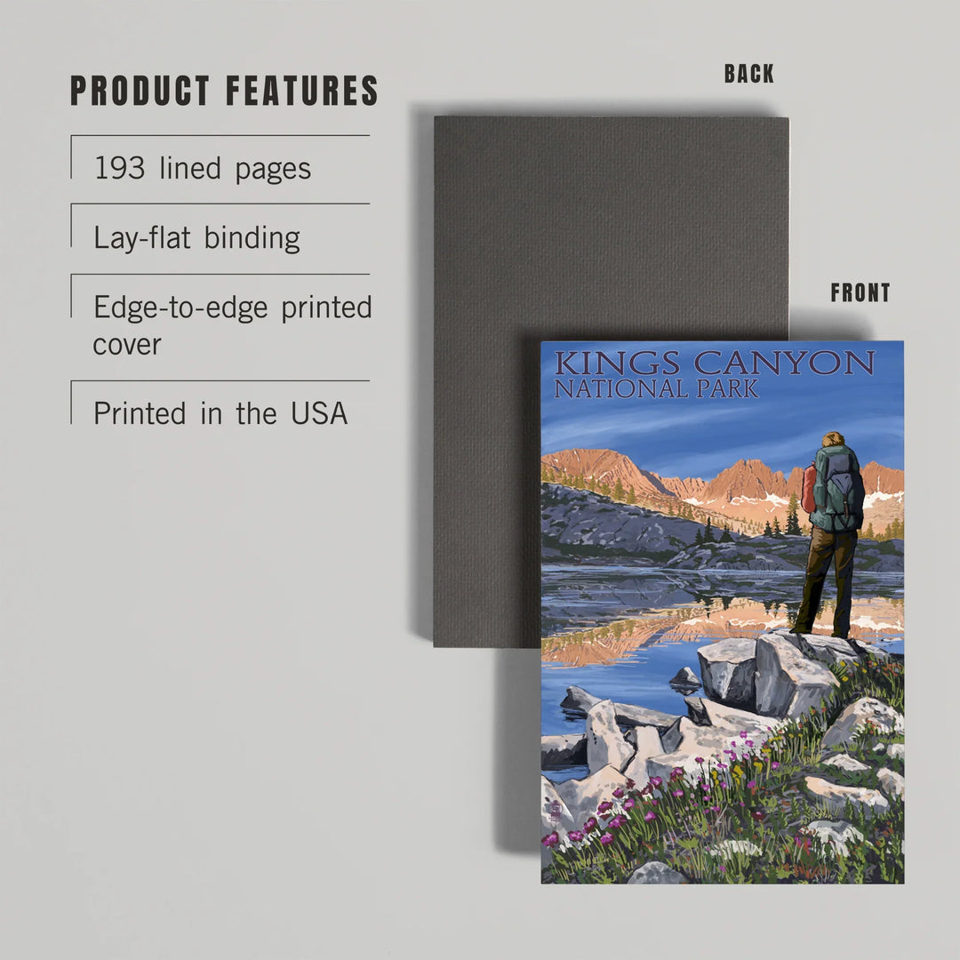 Lined 6x9 Journal, Kings Canyon National Park, California, Hiker and Lake, Lay Flat, 193 Pages, FSC paper