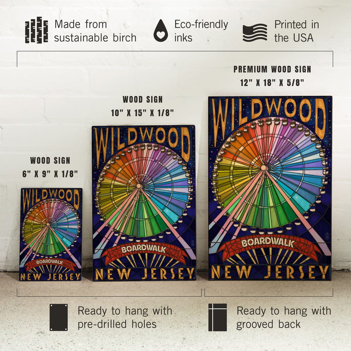 Wildwood, New Jersey, Boardwalk Ferris Wheel, Lantern Press Artwork, Wood Signs and Postcards