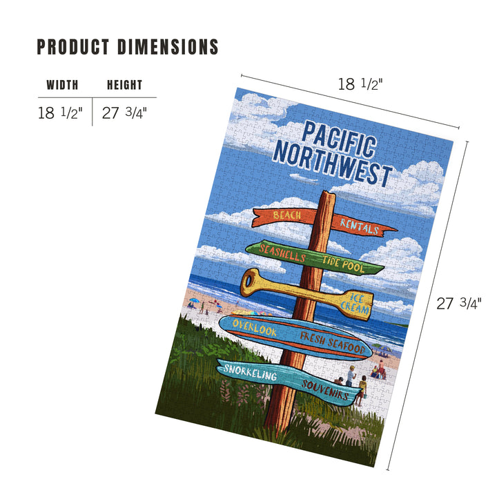 Pacific Northwest, Signpost, Coast Beach with Umbrellas, 1000 Piece Jigsaw Puzzle
