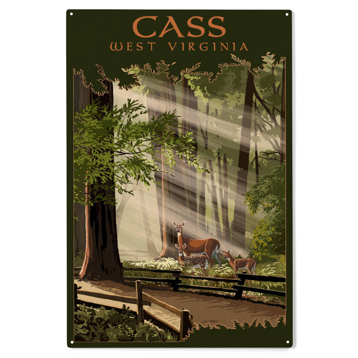 Cass, West Virginia, Deer and Fawns, Wood Sign and Postcards