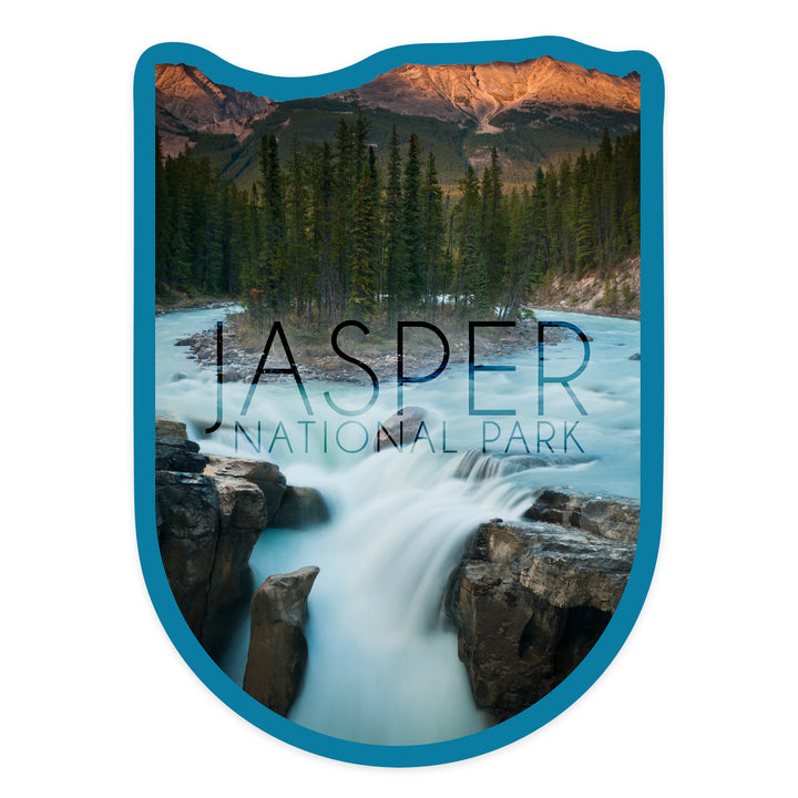 Jasper National Park, Alberta, Canada, Sunwapta Falls, Contour, Lantern Press Photography, Vinyl Sticker