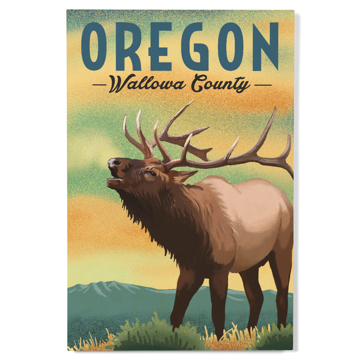 Wallowa County, Oregon, Elk, Lithograph, Lantern Press Artwork, Wood Signs and Postcards