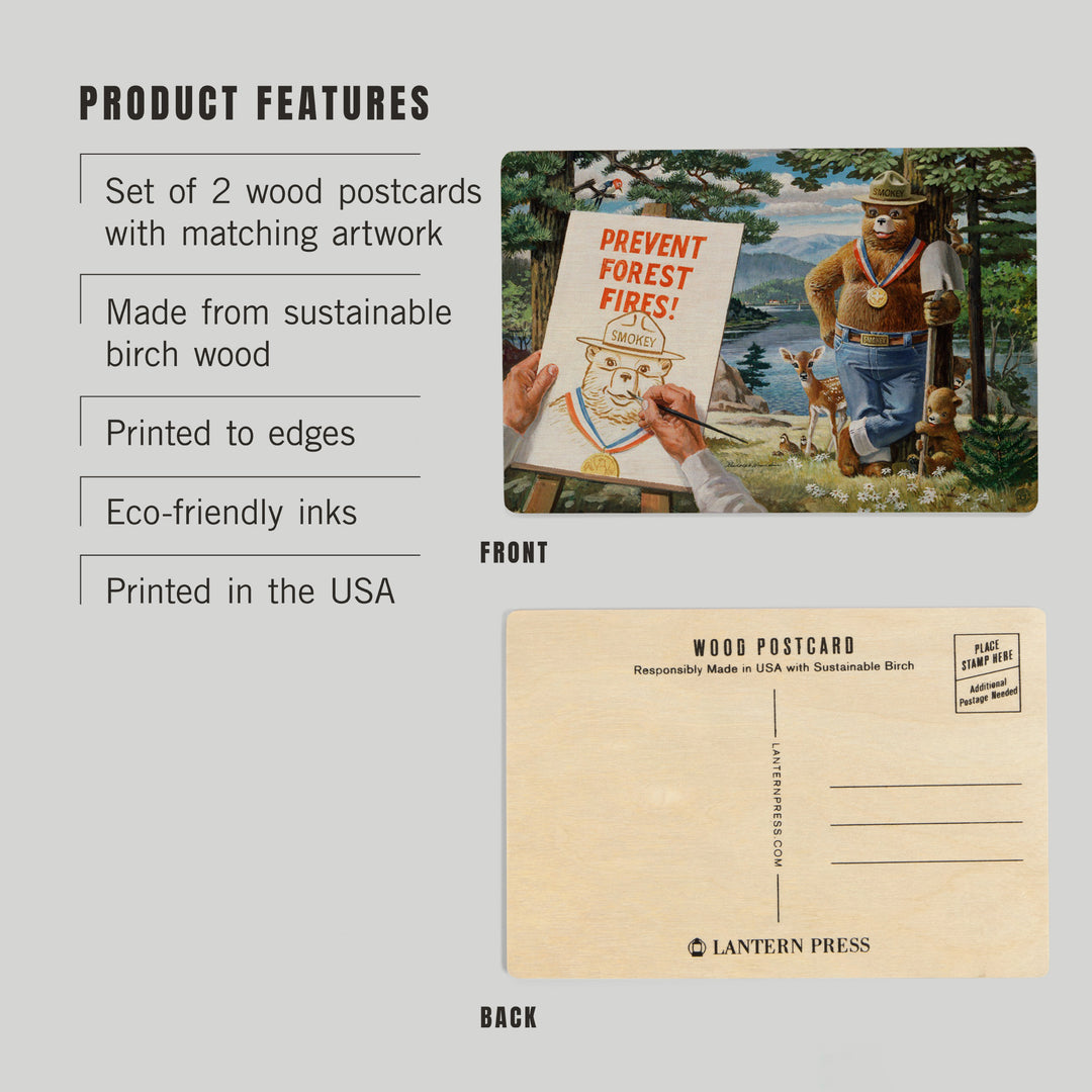 Smokey Bear, Posing with Medal, Officially, Wood Sign and Postcards