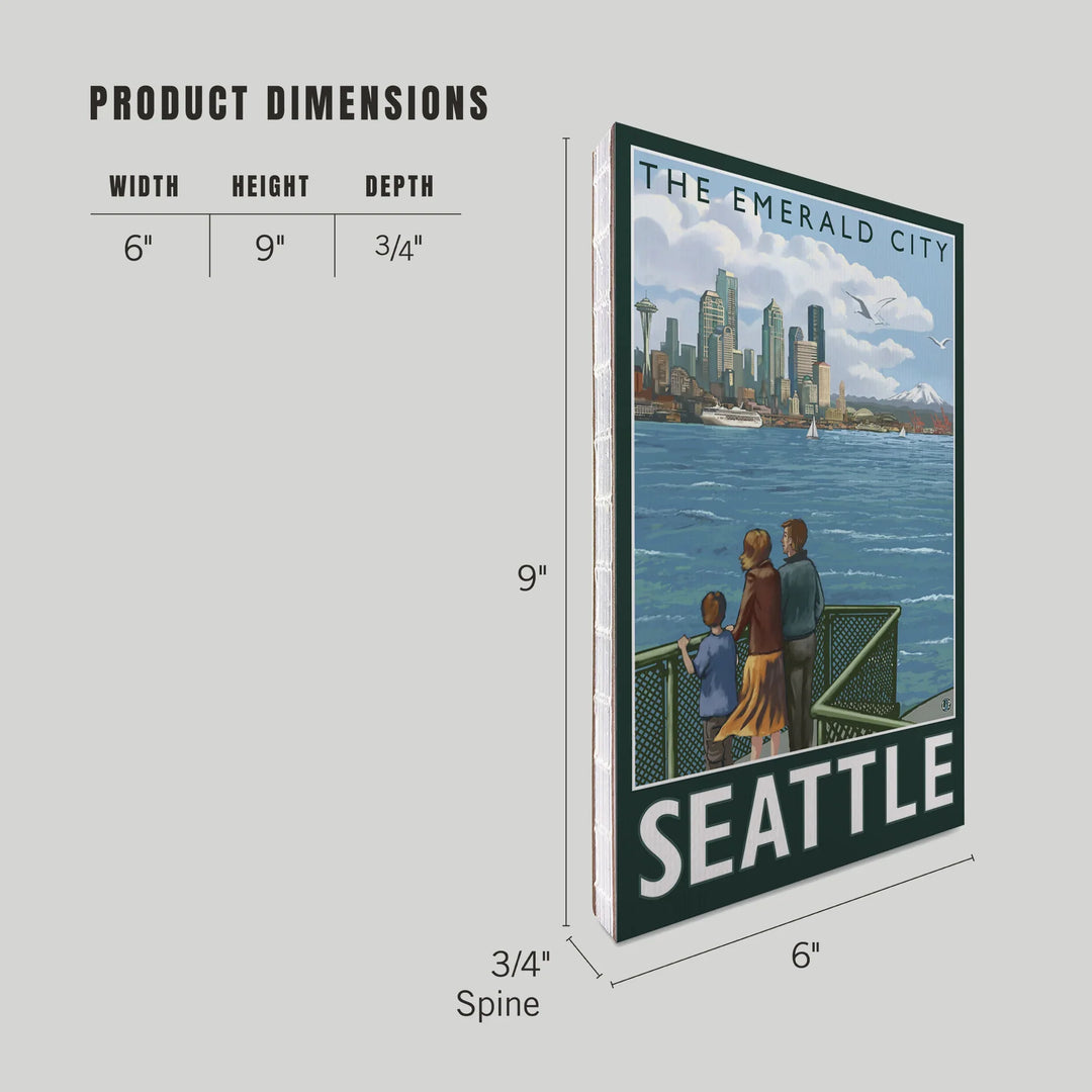 Lined 6x9 Journal, Seattle, Washington, Skyline, The Emerald City and Ferry, Lay Flat, 193 Pages, FSC paper