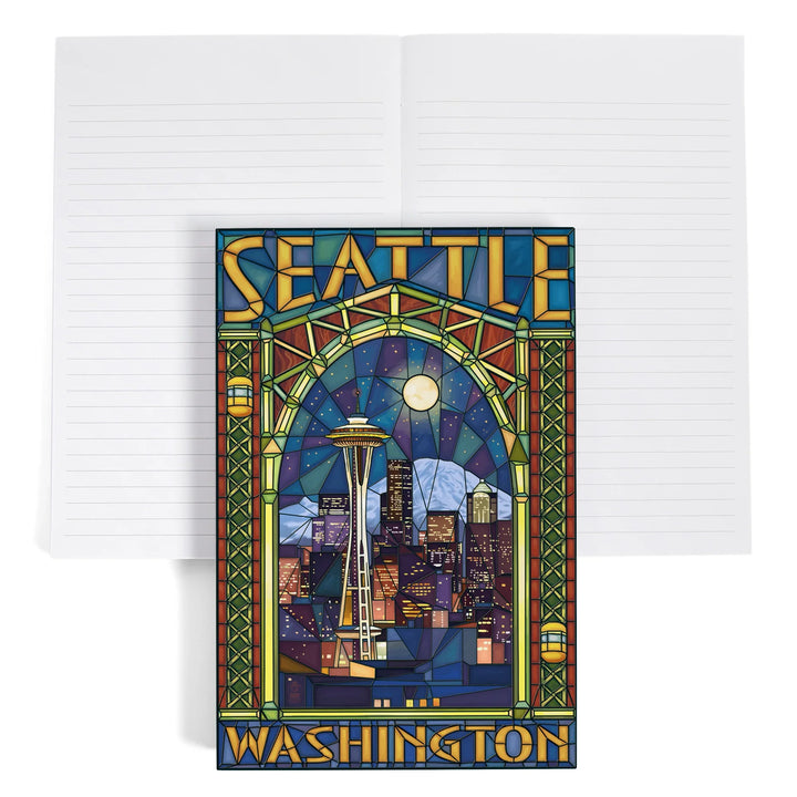 Lined 6x9 Journal, Seattle, Washington, Stained Glass Window, Lay Flat, 193 Pages, FSC paper