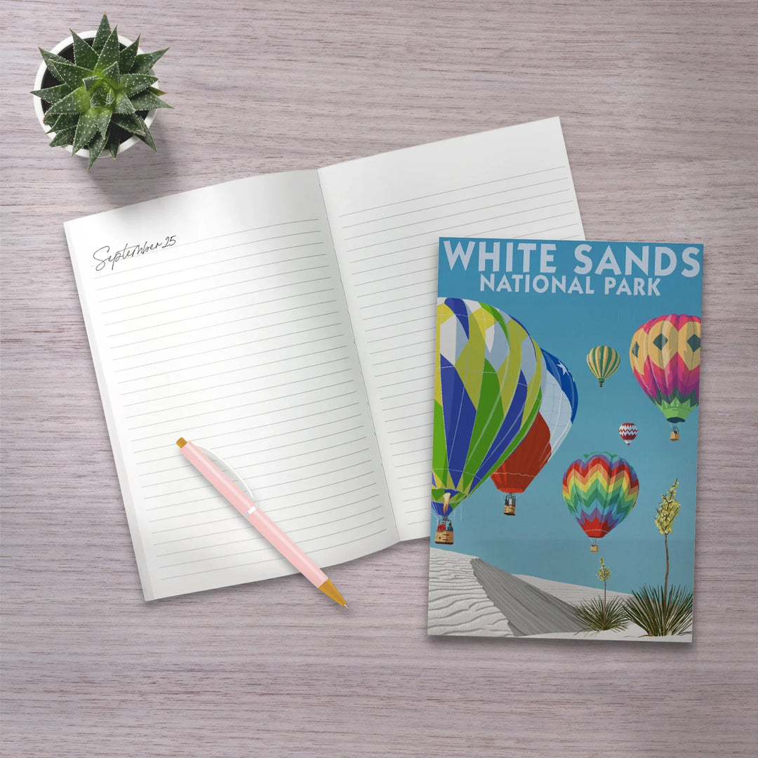 Lined 6x9 Journal, White Sands National Park, New Mexico, Hot Air Balloons, Lay Flat, 193 Pages, FSC paper