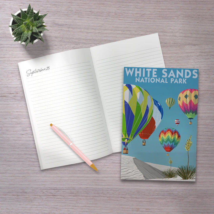 Lined 6x9 Journal, White Sands National Park, New Mexico, Hot Air Balloons, Lay Flat, 193 Pages, FSC paper